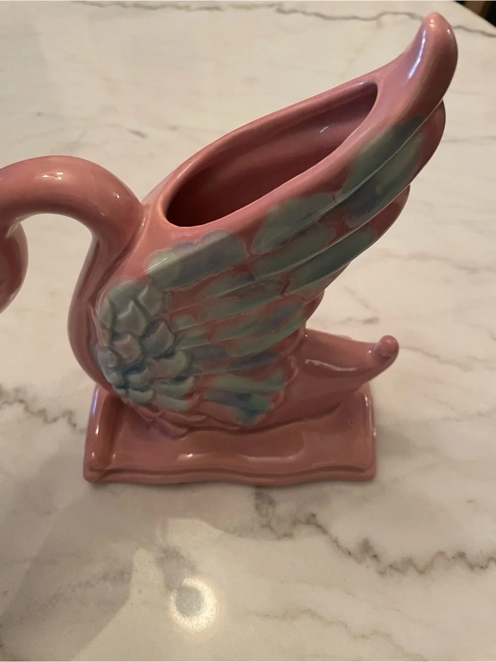 Vintage Royal Haeger R-430 Pink Blue Agate Swan Planter Vase Mid Century 1950s